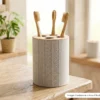 Porte-brosse à dents Manaora effet pierre, motifs polynésiens gravés en relief et couvercle ton bois, imprimé en 3D à Tahiti